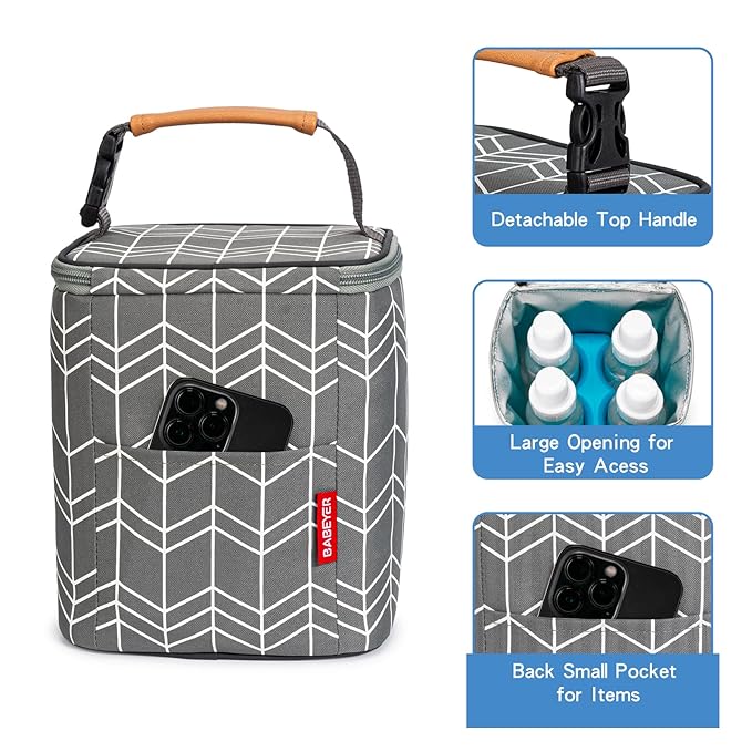 BreastMilk Cooler Bag with Ice Pack Fits 4 Baby Bottles Up to 9 Ounce, Large Baby Bottle Bag Fits for Nursing Mom Daycare-CubbioJoy
