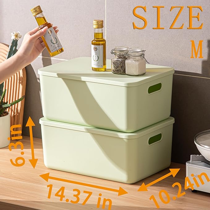 4 pack large plastic White storage bins Baskets, Toy Box Chest with Lids and Handle，Organizer Containers for Baby，Kids,snacks,Nursery，Shelves，Playroom, Bedroom，Office,Closet，home-CubbioJoy