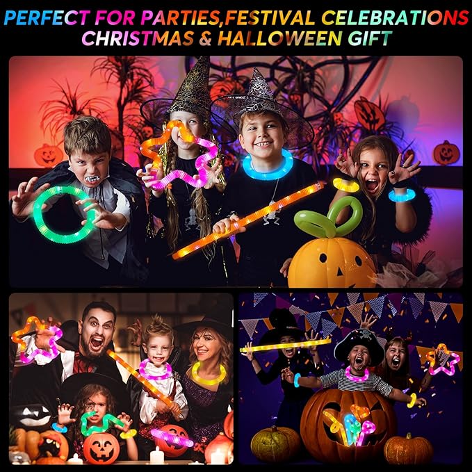 48 PCS Glow in The Dark Party Supplies, Light Up LED Pop Tubes, Glow Sticks Sensory Toys Birthday Party Favors for Kids, Light Up Toys Goodie Bag Stuffers Gifts Prize-CubbioJoy