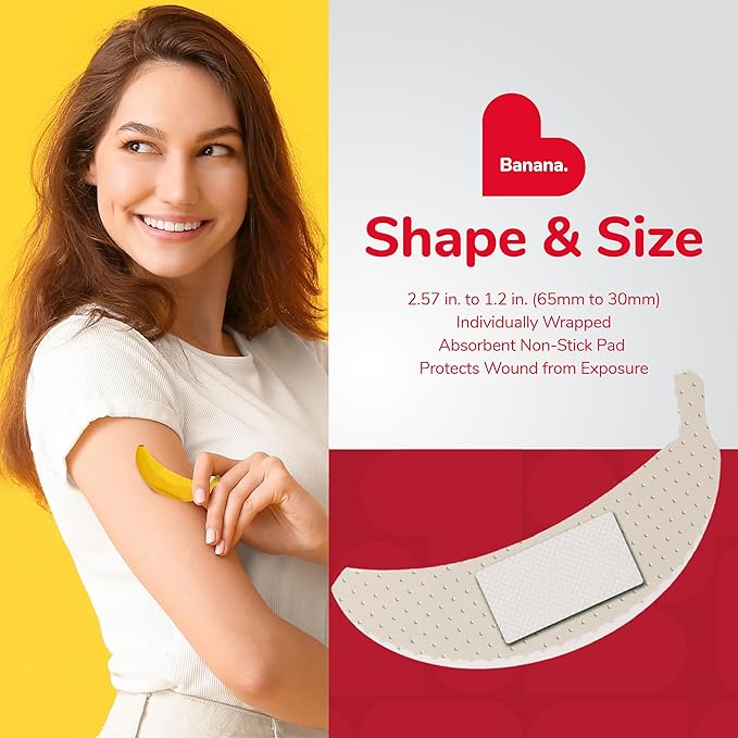 BioSwiss Bandages, Banana Shaped Self Adhesive Bandage, Latex Free Sterile Wound Care, Fun First Aid Kit Supplies for Kids, 24 Count-CubbioJoy