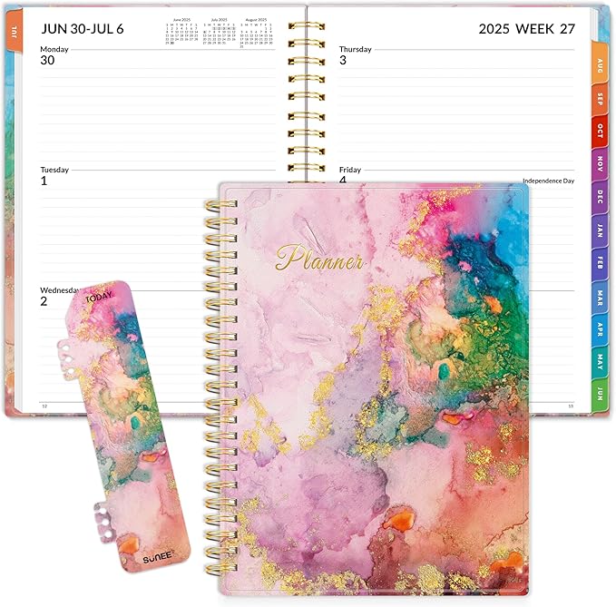 SUNEE Academic Planner 2025-2026 Weekly and Monthly - from July 2025 to June 2026, 6.4"x8.3" School Year Calendar Daily Planner with Monthly Tab, Flexible Cover, Note Pages, Spiral Binding, Marble-CubbioJoy