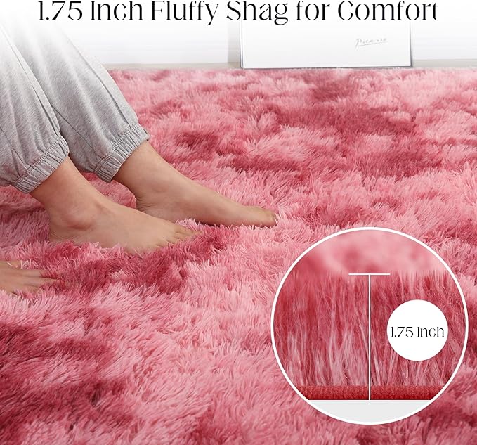 4x5.8 Area Rug, Fluffy Rugs for Living Room, Plush Carpet Rugs for Bedroom, Non-Slip Indoor Rug for Nursery, Study Room, Playroom, Home Decor, Tie-Dyed Dark Pink-CubbioJoy