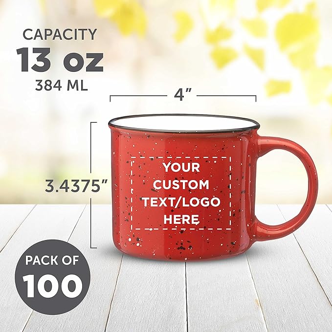 DISCOUNT PROMOS Custom Ceramic Campfire Coffee Mugs 13 oz. Set of 10, Personalized Bulk Pack - Perfect for Tea, Espresso, Cappuccino, Hot Cocoa - Red-CubbioJoy