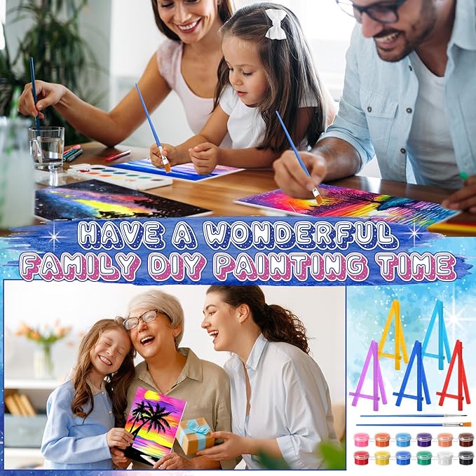 Blosssound 10 Set Pre Printed Canvas Pre Drawn Canvas Painting with Easel Kits 5" x 7" Outline Painting Panels for Beginners, DIY Craft Project, Party Favor, Home Decors(Dream Sky)-CubbioJoy