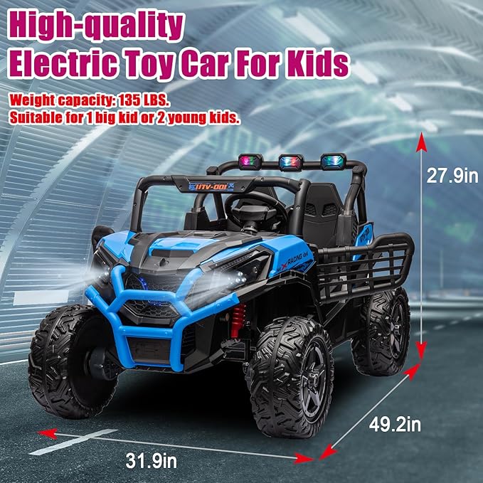 4WD Ride On Car with Remote Control,24V 2Seater Kids Electric Toy Off-Road Truck for Kids,Ride on Buggy for Side by Side(Blue)-CubbioJoy