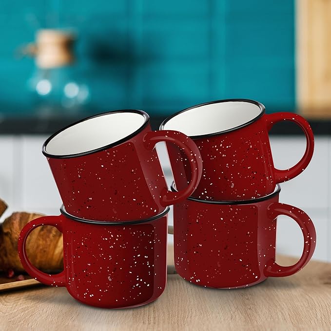 DISCOUNT PROMOS Ceramic Campfire Coffee Mugs 13 oz. Set of 10, Bulk Pack - Perfect for Tea, Espresso, Cappuccino, Hot Cocoa - Red-CubbioJoy