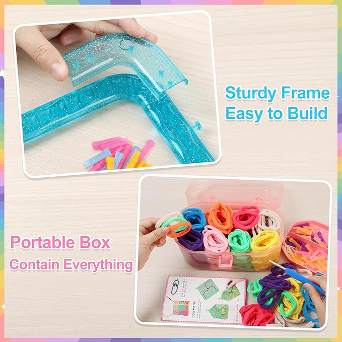 IQKidz Weaving Loom Kit Toys, DIY Arts and Crafts for Kids and Adults, Ideal Gifts for Girls Ages 5 6 7 8-12 13, Easy Potholder Loom Knitting Activity for Beginners, 224 Craft Loops-CubbioJoy