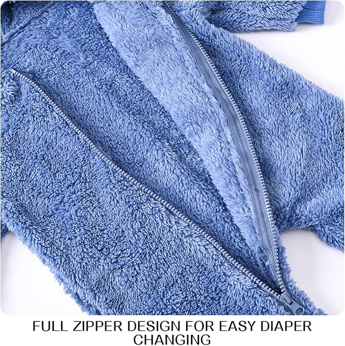 Baby Fleece Jumpsuits Infant Bear Ear Snowsuit Newborn Hooded Romper Warm Coat-CubbioJoy