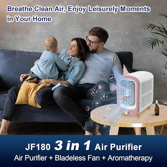 Jafanda Air Purifier for Home Bedroom 780sq ft, HEPA & Activated Carbon, Air Cleaner with Fragrance Sponge & Nightlight for Smoke, Allergies, Dust, Odor, VOC, Pet Dander, Pollen, Office, Desktop, Pink-CubbioJoy