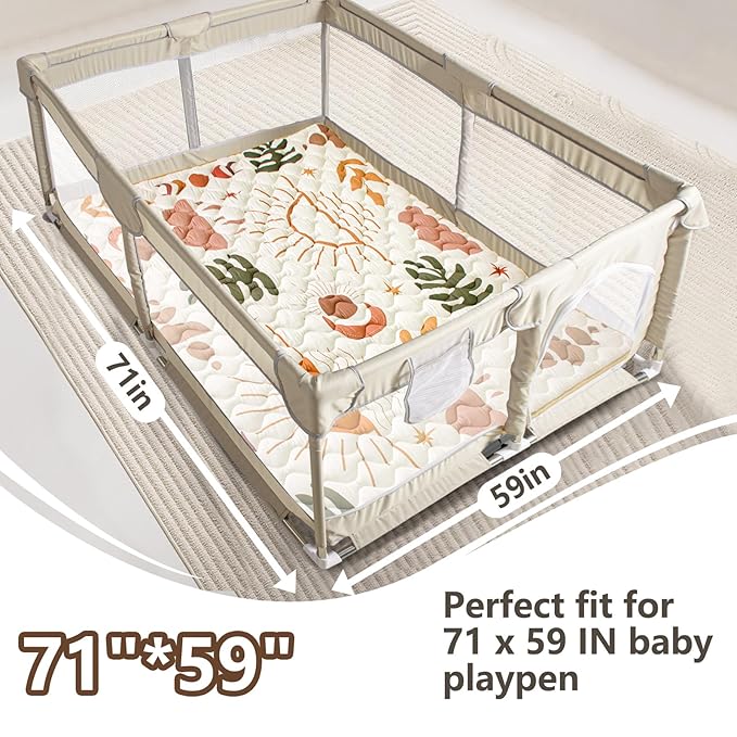 Baby Play Mats for Floor, 71”x59” Upgraded Thickness & Larger Super Soft Playmat for Babies and Toddlers, Foldable Washable, Upgrade Anti-Slip Crawling Mat for Playpen(Boho Nature)-CubbioJoy