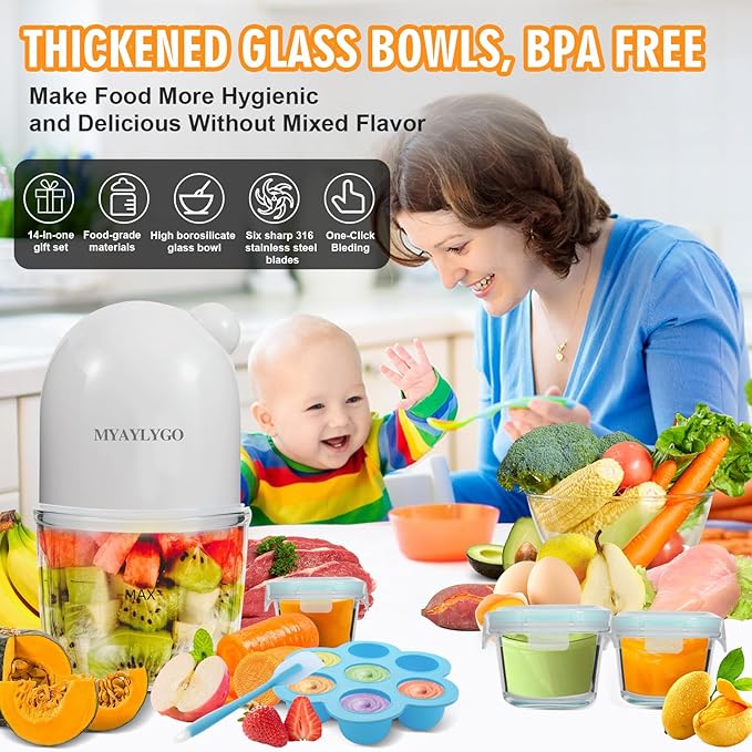Baby Food Maker & Food Processor, Upgraded 14-in-1 Baby Food Blender, Puree Maker, Puree Grinder for Fruit, Veggies, Meat, Baby Feeding Essentials, Shower Gifts Set-CubbioJoy