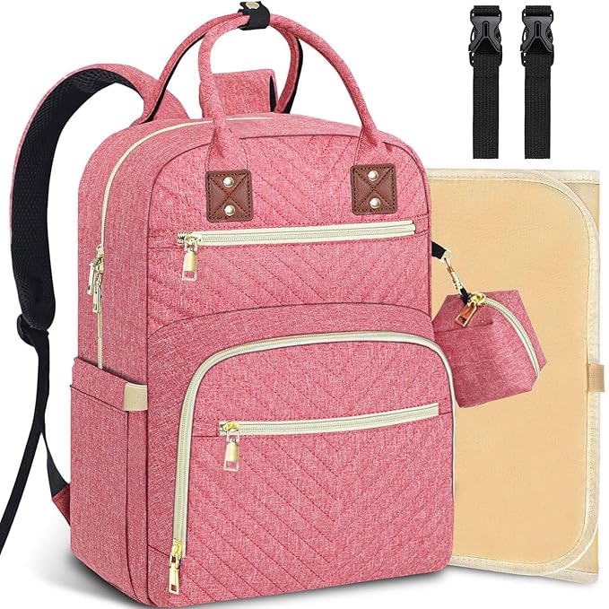 Baby Diaper Bag Backpack, Travel Diaper Bags for Babys Girl Boy Large Capacity Baby Bag Backpack for Women Pink-CubbioJoy