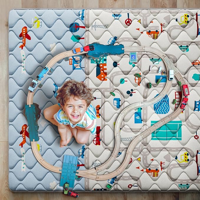 Car Portable Baby Play Mats for Baby 71" X 59" Playpen Mat Upgraded Thicker Babies Floor Play Mat Non-Slip Cushioned Crawling Mat Waterproof Activity Playmats for Babies Toddler Tummy Time(71X59)-CubbioJoy