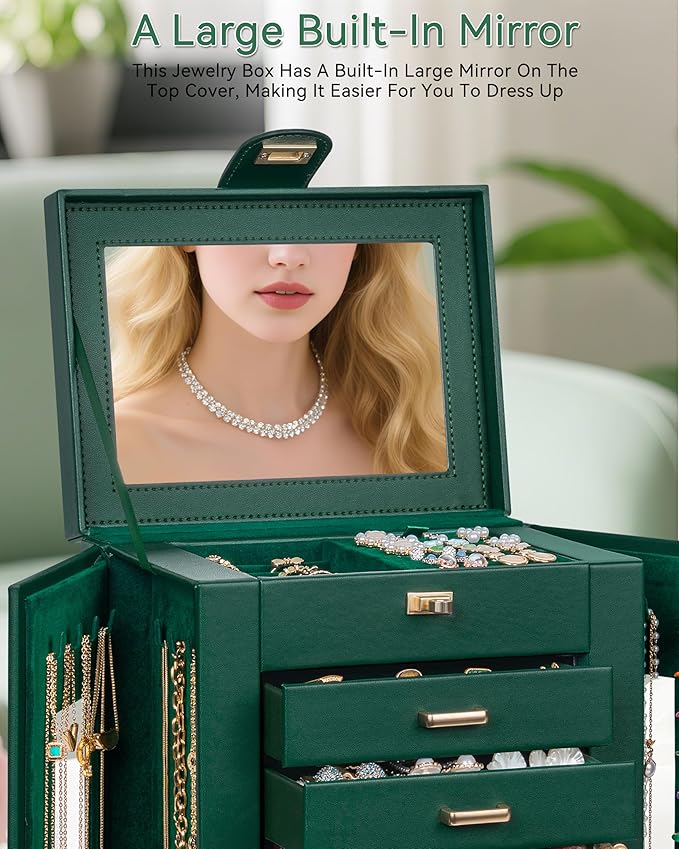 AKOZLIN 360° Rotating Jewelry Box 6-Tier Organizer Functional Jewelry Storage Case for Women Girls Ring Necklace Earring Bracelet Holder with Mirror-CubbioJoy