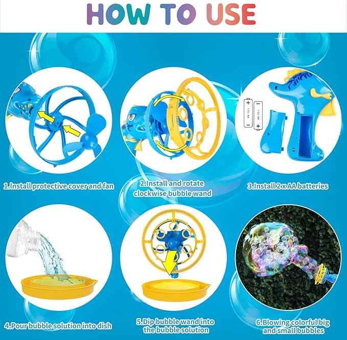 Bubble Gun Bubble Machine Dinosaur Bubble Blower Toy for Kids and Toddlers Bubble in Bubble Gun Party Favors Birthday Christmas Easter Gift for 3 4 5 6 7 8 9 Years Old Boys and Girls (Blue)-CubbioJoy