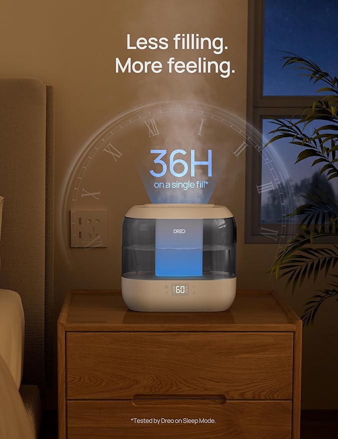 Dreo Smart Humidifiers for Bedroom, Top Fill 4L Cool Mist Humidifier with Nightlight, 36H Runtime, Touch/APP/Voice Control, Quiet Ultrasonic Humidifiers for Large Room, Home, Baby, Plants, Office-CubbioJoy