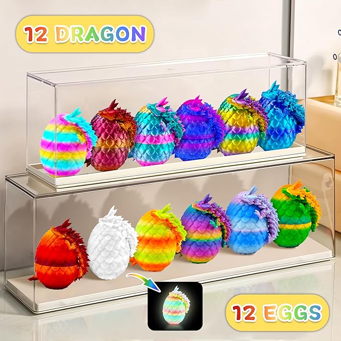 12PCS 3D Printed Dragon Eggs with Dragon Inside, Unique Fun Gifts Cool Stuff Cool Gadgets for Men Teens Boy Gifts, Mini Articulated Easter Basket Essentials for Kids-CubbioJoy