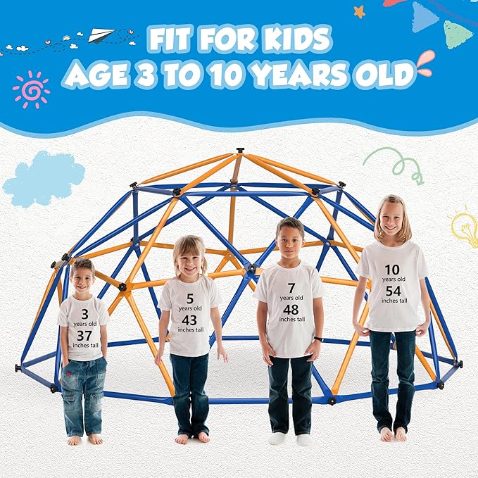 JAXPETY 10 FT Climbing Dome, Toddler Outdoor Climbing Toys, Kids Jungle Gym for Backyard, Playground Doorway Geometric Dome for Kids 8-12 Climber, Metal Outside Climbing Gym, Capacity 500 Lbs-CubbioJoy