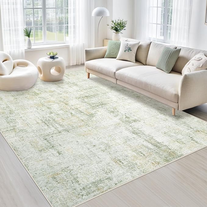Area Rugs 5x7 Living Room: Washable Rug Modern Abstract Rugs Soft Non Slip Neutral Rug Stain Resistant Indoor Carpet for Bedroom Kitchen Dining Room Nursery Home Office Rugs(Green Brown,5'x7')-CubbioJoy