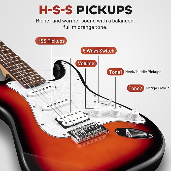 CAHAYA Electric Guitar Kit 39in - Full Size Electric Guitar Kit for Beginner Starter Poplar Solid Body with 10W Amplifier, Gig Bag, Strap, Tuner, Cable, String, Picks-CubbioJoy