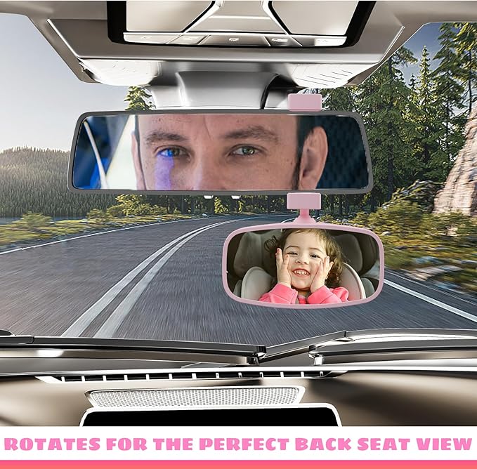 360-Degree Baby Car Mirror for Rear-Facing Seats,Kids Safety Mirrors with Tool-Free Installation,Kids Rear View Mirror BPA-Free Shatterproof & ASTM Certified (Adjustable 14"-22") (PINK)-CubbioJoy