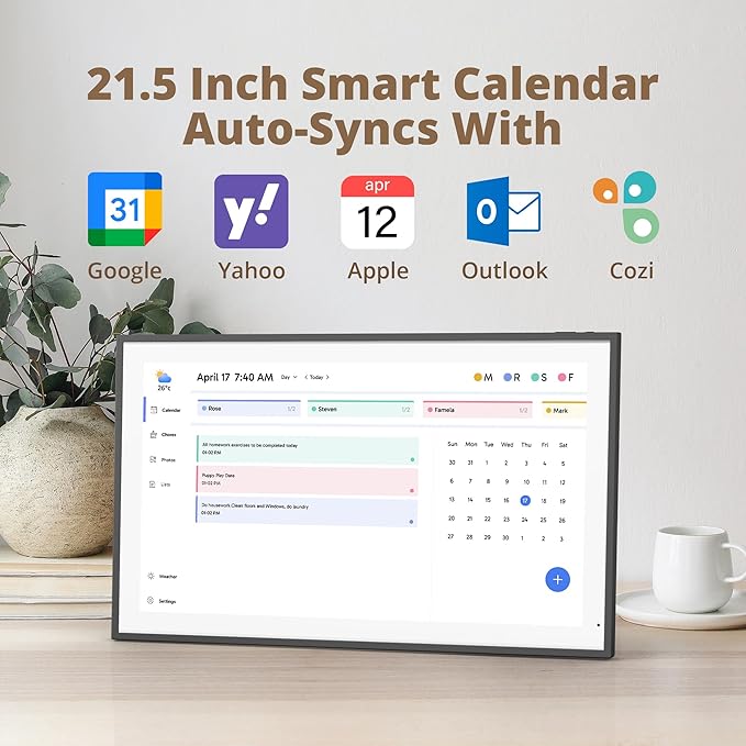 Dragon Touch 21.5" Digital Calendar Chore Chart – 1080P Full HD Interactive Touchscreen, Smart Family Planner, Hearth Display Digital Calendar Wall & Desk Mountable for Seamless Scheduling Black-CubbioJoy