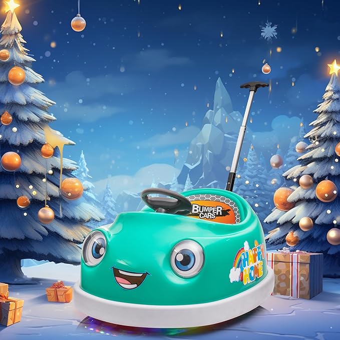 12V Dual Battery Electric Ride on Kids Bumper Car w/Remote Control,360 Degree Spin,Push Rod Rocker Horse Function,3-Speeds Babies & Toddlers Bumping Car Ride on Toy Gift for 1-4 Years Children（Green）-CubbioJoy