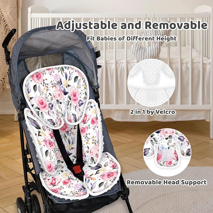 Infant Car Seat Insert, 2-in-1 Reversible Baby Carseat Head Support for Newborn, Soft Carseat Insert Cushion for Baby Girls, Adjustable Baby Headrest for Strollers-CubbioJoy