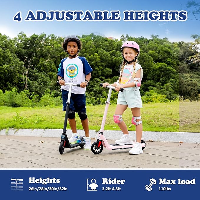 Caroma Electric Scooter for Kids Ages 6-12,150W/180WMotor,10 MPH Max Speed & 7 Miles,Colorful Lights,Adjustable Height & Speed,LED Display,Foldable Kids Electric Scooter 132 Lbs Max Load,Idea Gift-CubbioJoy