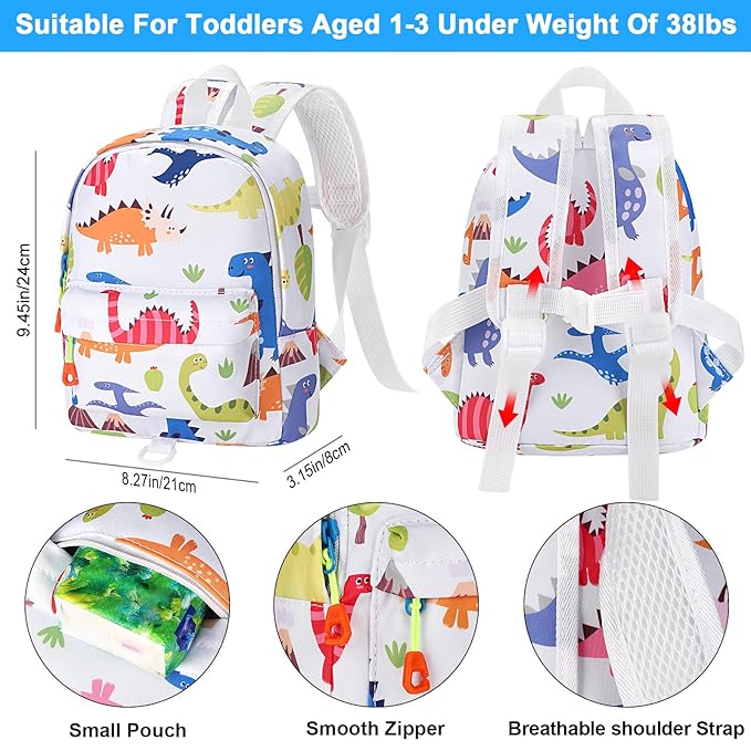 Accmor Toddler Backpack Leash, Cute Baby Backpacks with Anti Lost Wrist Link, Mini Kids Backpack Harness Leash for Outdoor Travel, Adorable Dinosaur Child Backpack Tether Rope for Boys 1-3-CubbioJoy
