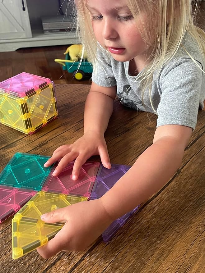 CreateOn Crayola Magnetic Tiles, Building Set for Kids, Magnetic Building Toys for Kids, STEM Travel, Gift for Boys and Girls Ages 3+, 14-Piece Set (Pastel)-CubbioJoy