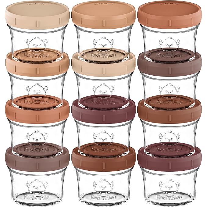KeaBabies 12pk 4oz Glass Baby Food Containers with Lids - Leak-Proof, Microwavable Small Glass Jars, Baby Purees & Toddler Snack Storage Containers, BPA-Free, Dishwasher & Freezer Safe (Terracotta)-CubbioJoy