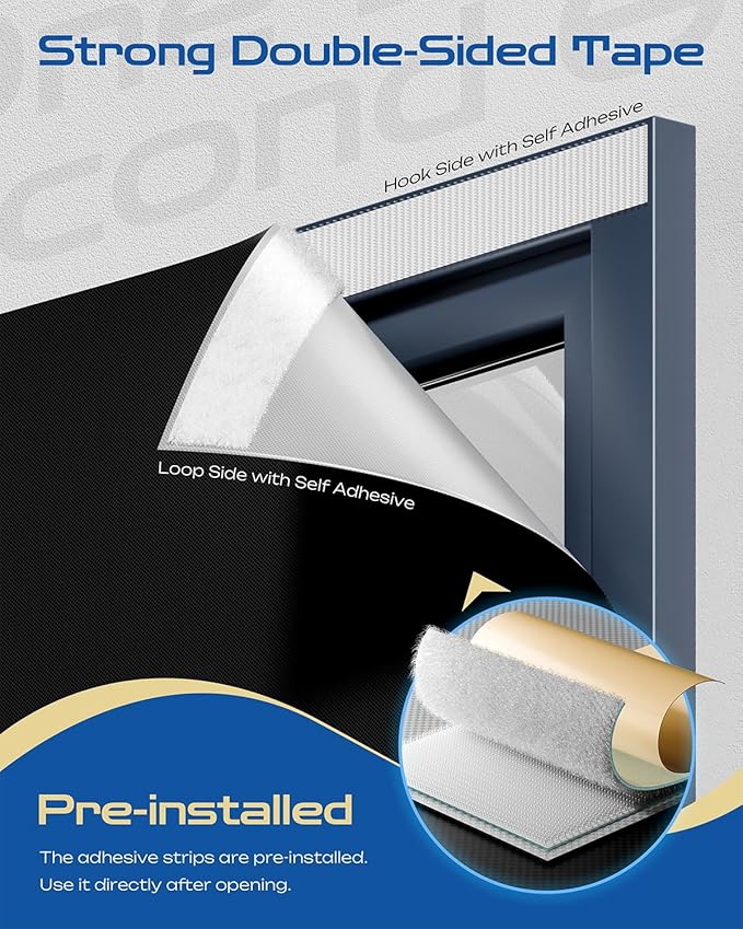 28" W x 72" L 100% Portable Blackout Curtains, Total Darkness No-Drill Black Out Window Cover,Temporary Blackout Shades with Hook & Loop Tape, for Bedroom, Nursery, Dorm, Travel (Black)-CubbioJoy