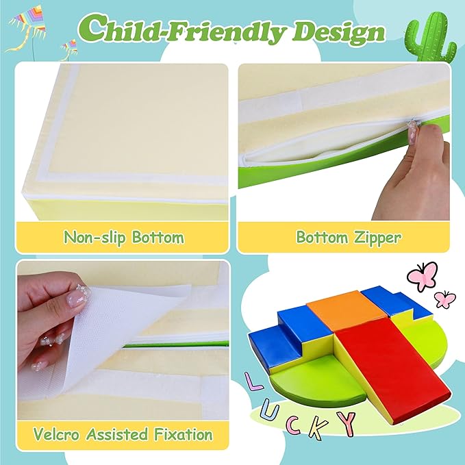 6-Piece Baby Soft Foam Climbing Blocks Set, PU Leather Non Slip Foam Play Gym Climbing Structures for Toddlers 3, Indoor Climb and Crawl Activity Play Set-CubbioJoy