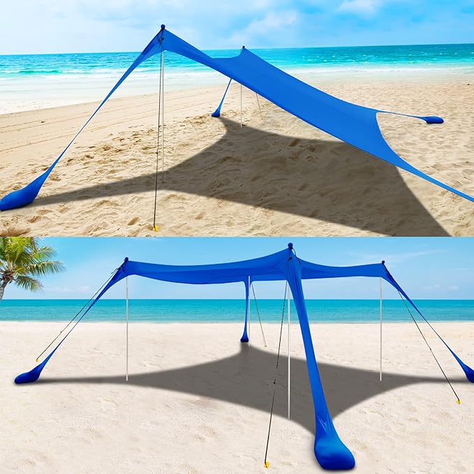 COMMOUDS Beach Tent Sun Shelter - UPF50+ Pop Up Beach Canopy with Sandbags & Sand Shovel & Windproof Poles, Portable Sun Shade for Beach, Camping, Picnics, Backyard-CubbioJoy