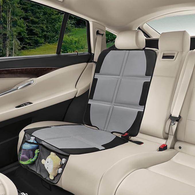 Car Seat Protector, 2 Pack Baby CarSeat Covers with Mesh Pockets & Non-Slip Backing 600D Durable Seat Protectors Under Car Seat for Baby(Gray, Large)-CubbioJoy