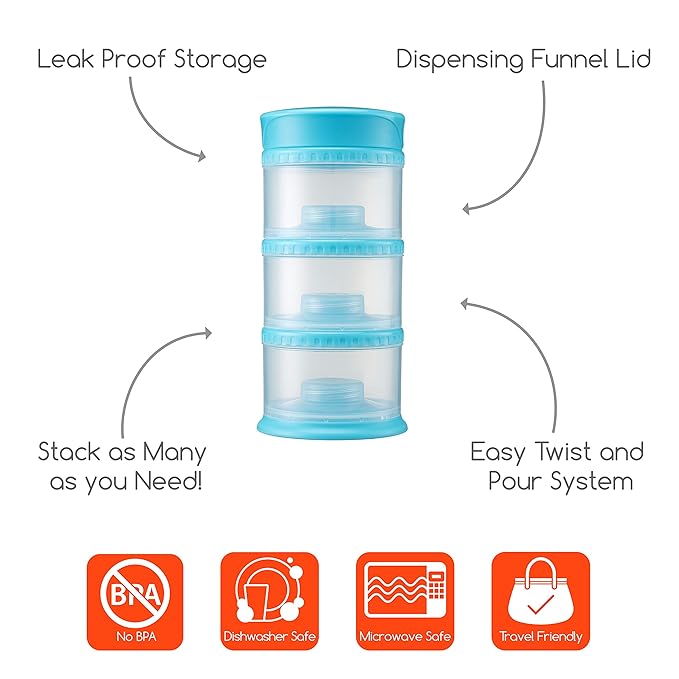 Innobaby Packin' Smart Stackable and Portable Storage System for Formula, Liquid, Baby Snacks and More. 3 Stackable Cups in Blueberry. BPA Free., 12 Ounce-CubbioJoy