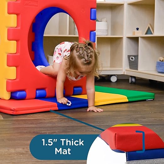 Children's Factory Rainbow Folding Gym Activity Mat, 4 ft x 4 ft, Cushioned Floor Mat for Kids, Daycare Mat-CubbioJoy