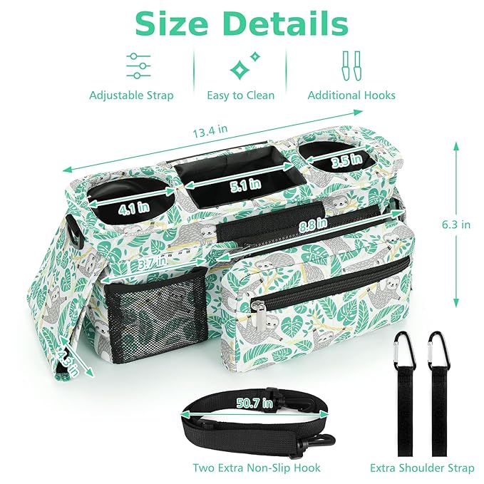 Accmor Universal Stroller Organizer with Insulated Cup Holder Detachable Phone Bag and Shoulder Strap,Stroller Bag Caddy Organizer Fits for Uppababy, Baby Jogger, Britax Strollers-CubbioJoy