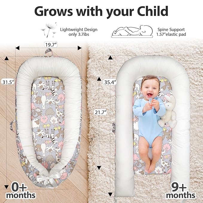 Baby Lounger | Organic Cotton Infant Lounger | Reversible, Adjustable & Portable Floor Lounger | Soft, Breathable, Washable Cover-CubbioJoy