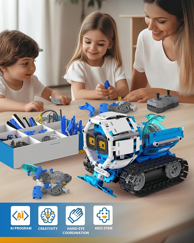 5 in 1 STEM Robot Building Toys for Boys Age 8-13, 494PCS Remote & App-Controlled Set Educational Coding Toy, Kids DIY Sound & Light Interactive Science Sets, Gift for Boys Girls 10-12-CubbioJoy