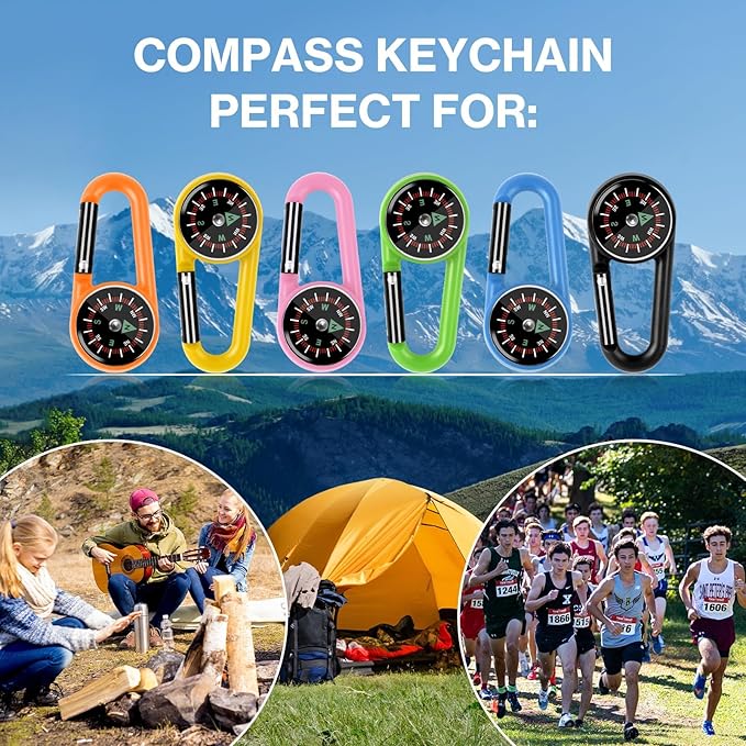 12 Pcs Mini Compass Keychain for Kids Bulk, Small Pocket Magnetic Compass Survival Hiking for Outdoor Survival Camping Party Backpacking Accessory-CubbioJoy