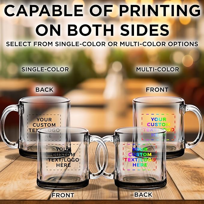 Custom Libbey Clear Glass Coffee Mugs 13 oz. Set of 100, Personalized Bulk Pack - Perfect for Coffee, Tea, Espresso, Hot Cocoa, Other Beverages - Black Bottom-CubbioJoy