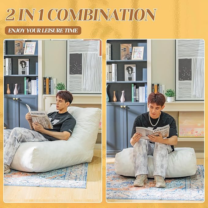 Bean Bag Chair with Ottoman, Comfy Bean Bag Sofa with Memory Foam, Lazy BeanBag Sofa with Footstool, Fireside Bean Bag Couch for Living Room, Bedroom, Apartment-CubbioJoy