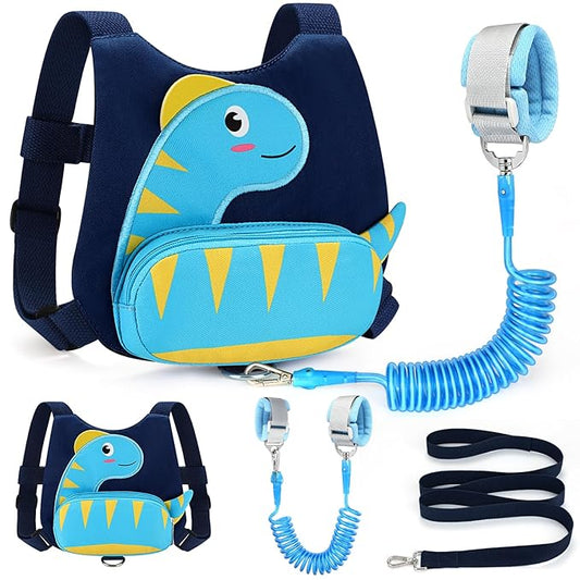 Accmor Toddler Harness with Leash, Cute Dinosaur Kids Leashes + Anti Lost Wrist Link, Children Walking Harnesses Tether Restraint Belt, Keep Child Close Hand Strap for Baby Boys Girls Outdoor Travel-CubbioJoy