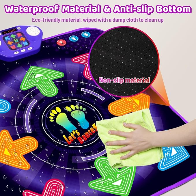 Dance Mat Toys for 3-12 Year Old Girls Boys, Dance Pad with Light Up 8-Buttons & Bluetooth, Music Dance Game with 7 Game Modes, Christmas Birthday Gifts for 3 4 5 6 7 8 9 10+ Year Old Girls Boys-CubbioJoy