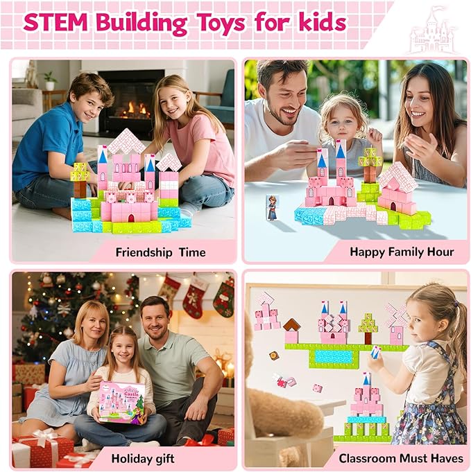 64 Pcs Magnetic Blocks-Princess Castle Collection World,Magnetic Building Blocks for 3+ Year Old Boys & Girls, Creative STEM Sensory Toys,Christmas Birthday Gifts for Kids Ages 3-8-CubbioJoy