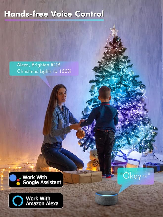 Brizled Smart RGB Fairy Lights Pro, 66FT 200 LED Orange Purple Halloween String Lights, Color Changing Christmas Fairy Light App Controlled, Dimmable Tree Light Music Sync Work with Google Home Alexa-CubbioJoy
