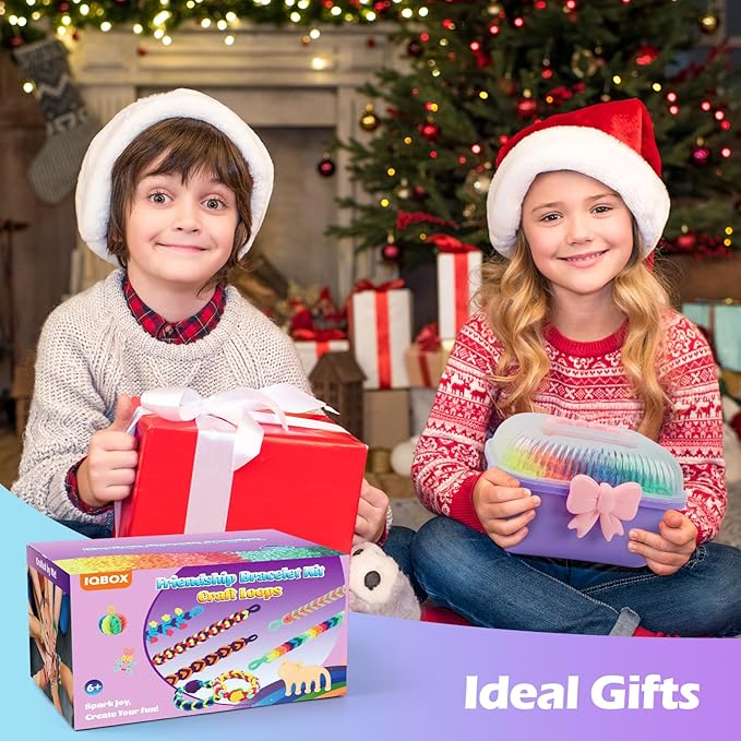 IQBOX Bracelet Making Kit Arts and Crafts for Girls Ages 8-12, Weaving Loom Rainbow Bands DIY Toys Birthday Gifts for Kids 6 7 9 10 11 13 Year Old, 1000+ Elastic Cloth Rubber Band Fabric Loops-CubbioJoy