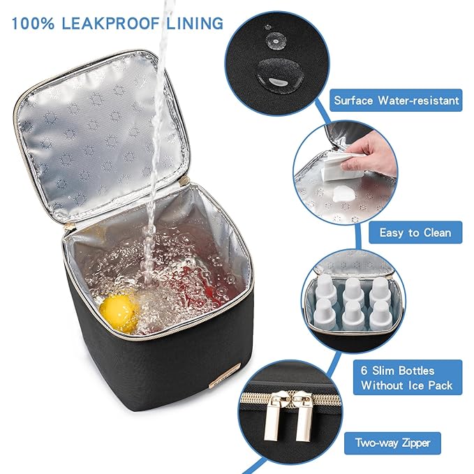 Breastmilk Cooler Bag with Ice Pack Fits 4 Baby Bottles Up to 9 Ounce, Baby Bottle Cooler Bag Suitable for Nursing Mom Daycare, Black-CubbioJoy